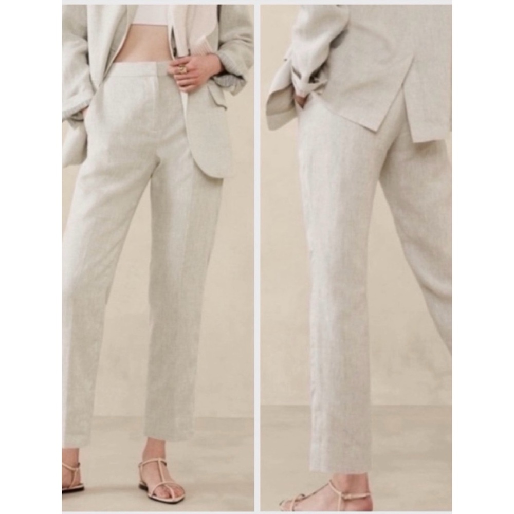 Banana Republic 100% Linen Lina Slim Ankle Pants Neutral Work Dress Pants Sz 20
